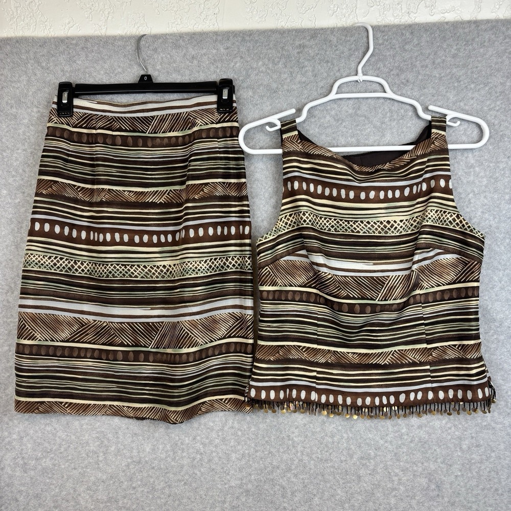 Vintage Lillie Rubin 100% silk Sleeveless Tank Top and Skirt Set 2 Piece Sz 4